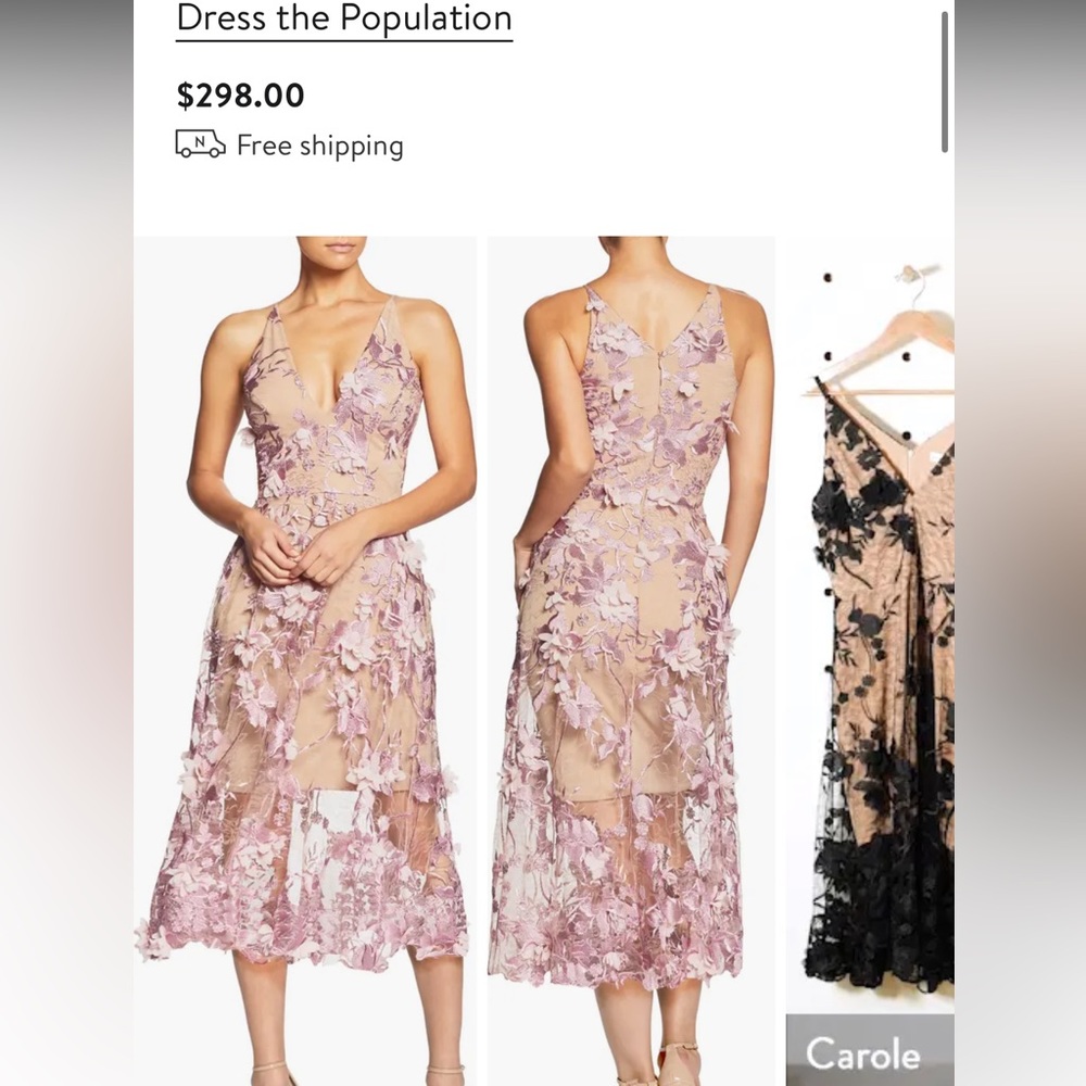 Dress the Population Audrey Embroidered Fit & Flare Dress - worn once - size S